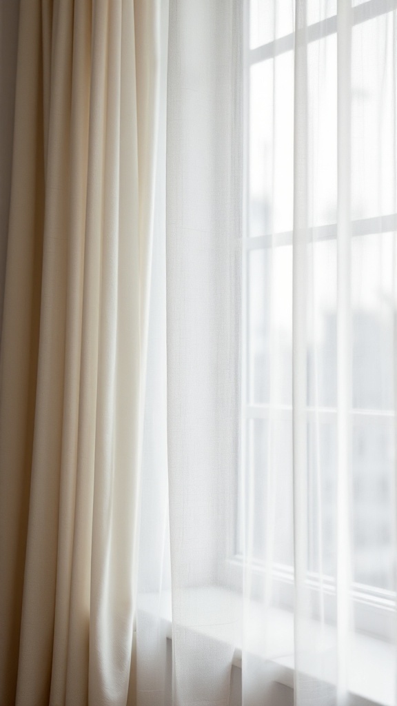 Minimalist curtains made from soft, light IKEA fabrics hanging by a window.