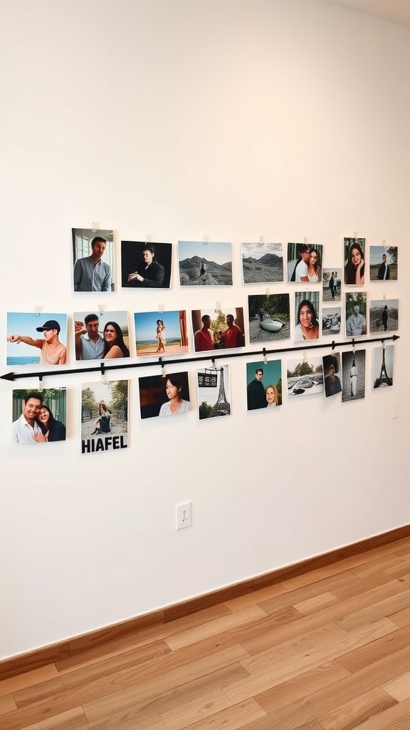 A photo wall displaying a timeline of memories with various photographs.