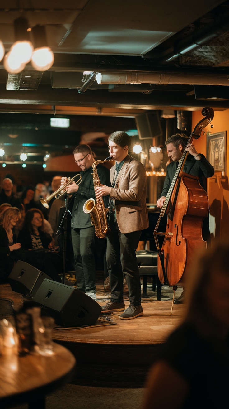 A live jazz band performing in a cozy setting