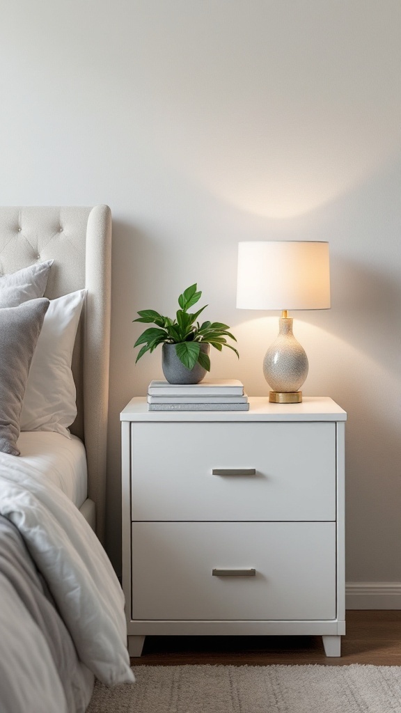 A stylish bedside table made from a Kallax unit, featuring a lamp and a plant.