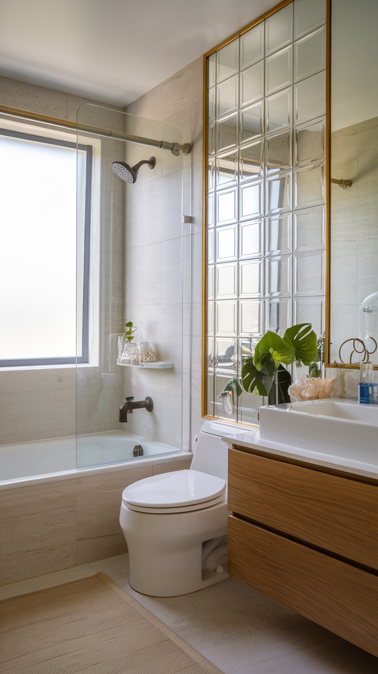 Modern bathroom with removable wall panels and natural decor