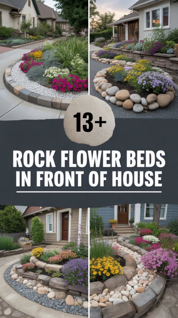 13+ Rock Flower Beds in Front of House for a Beautiful Curb Appeal