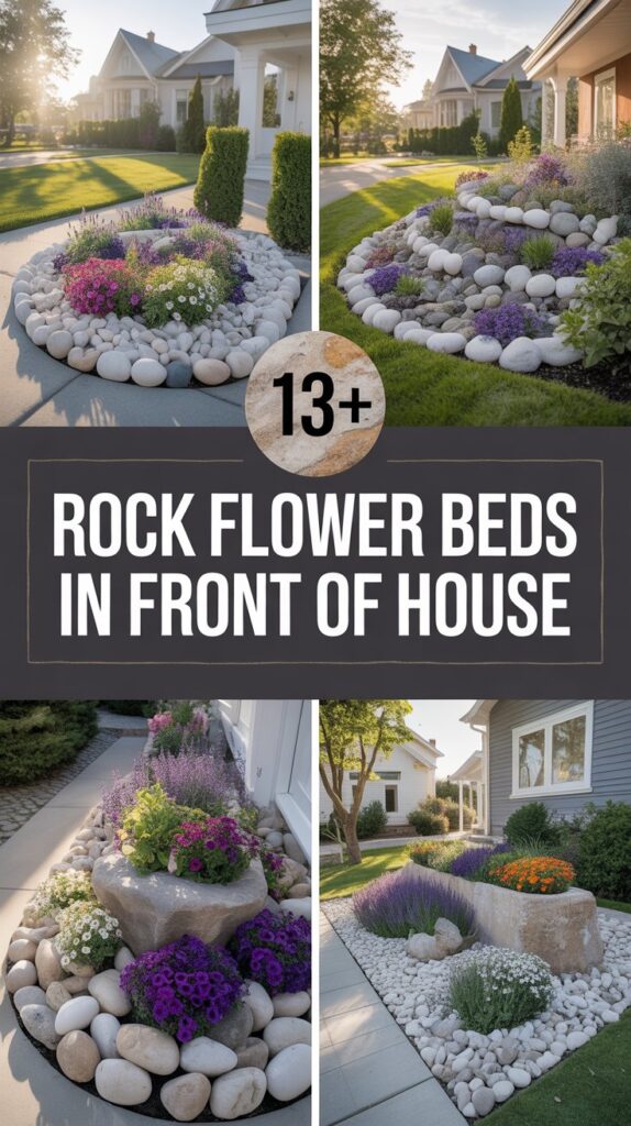 13+ Rock Flower Beds in Front of House for a Beautiful Curb Appeal