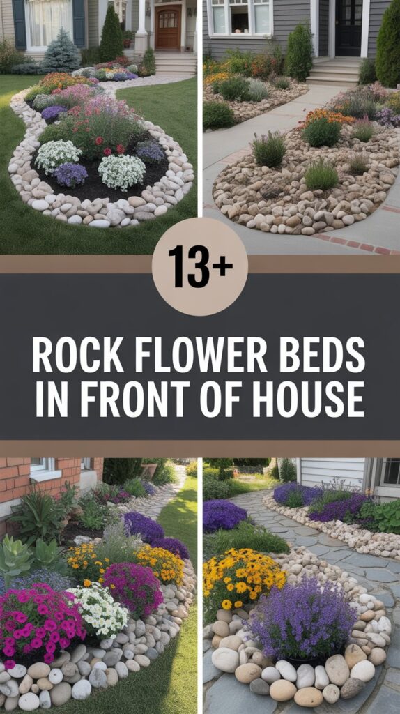 13+ Rock Flower Beds in Front of House for a Beautiful Curb Appeal