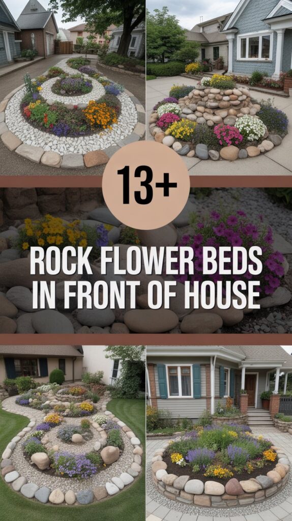 13+ Rock Flower Beds in Front of House for a Beautiful Curb Appeal